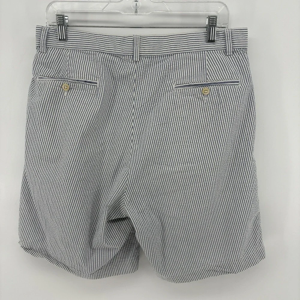 Polo Ralph Lauren Men 33 White‎ Blue Seersucker Shorts Striped Pleated Golf